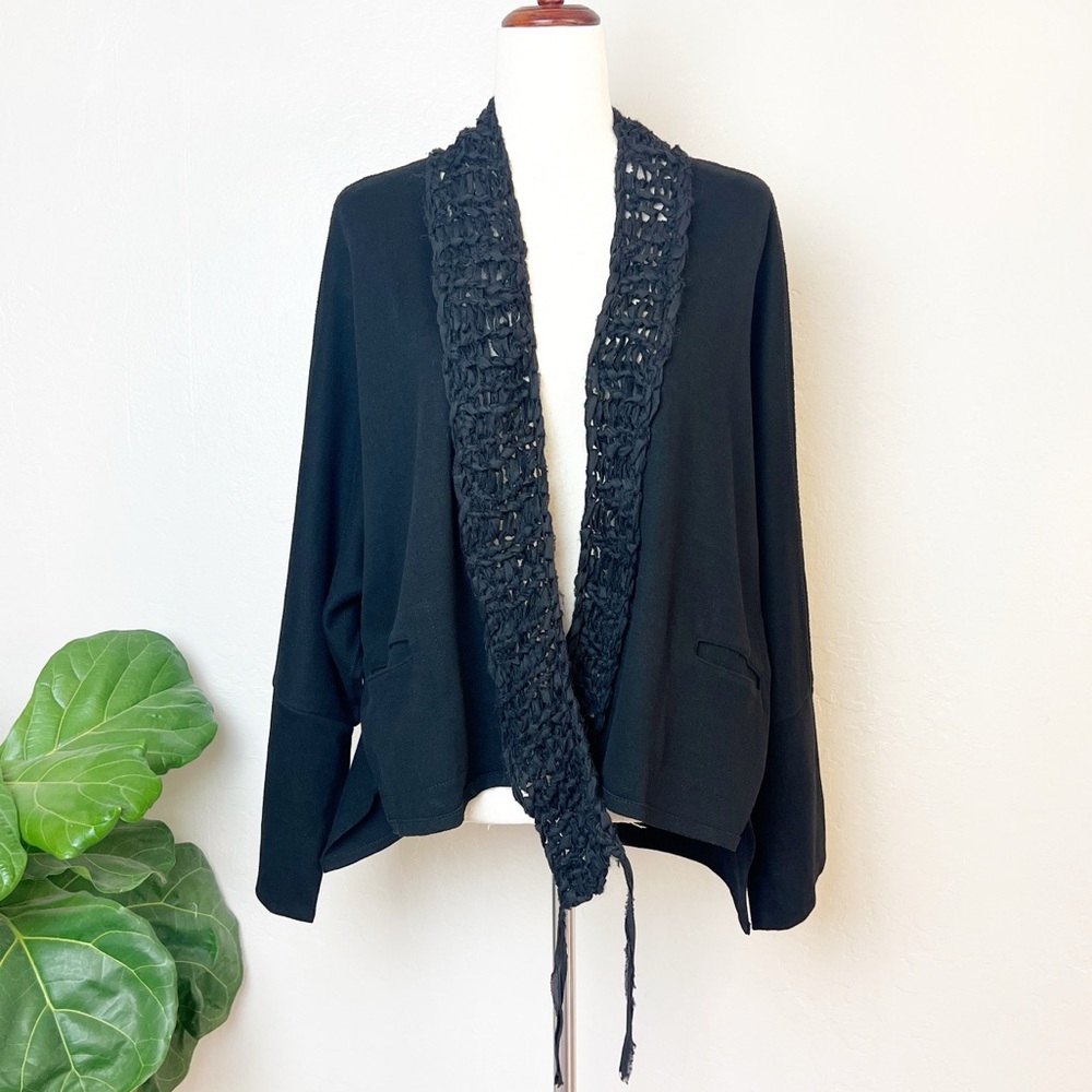 •KEDZIOREK• Black Open Long Sleeve Asymmetrical Jacket with Knit Collar Size 8